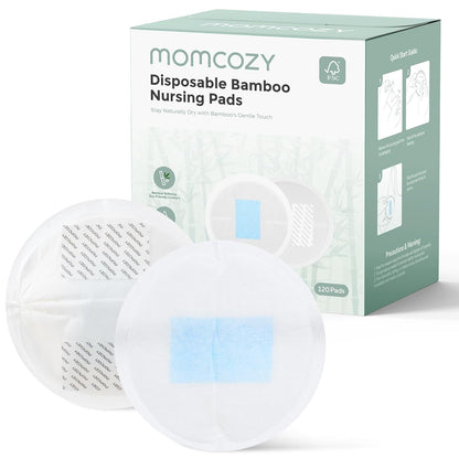 Momcozy Bamboo Disposable Nursing Pads, Advanced Blue Core for Ultra-Absorbent, Leakproof & 3D