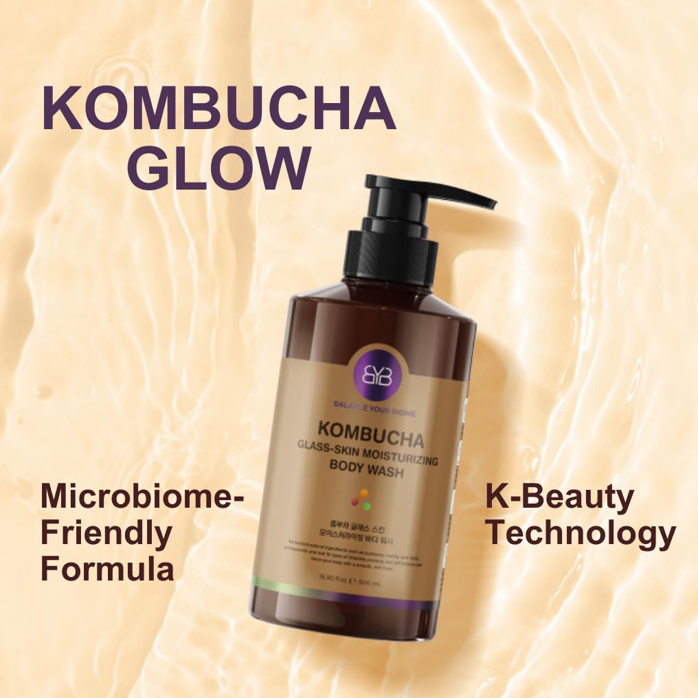 BALANCE YOUR BIOME Kombucha Glass-Skin Moisturizing Body Wash, K-Beauty,Fermented soybean, barley