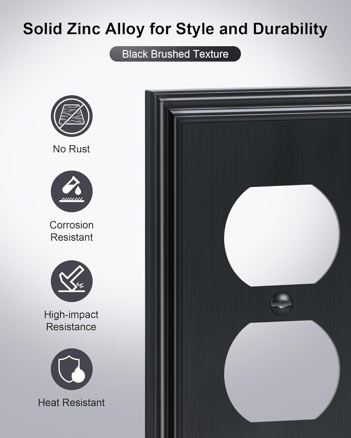 4-Pack Duplex Outlet Cover, Durable Solid Zinc Alloy Decorative Switch Plates and Outlet Covers