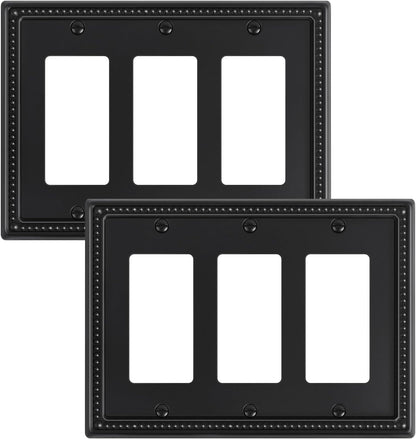 2-Pack Triple Decorator Outlet Cover Plate, Black Pearls Decorative Switch Plates and Outlet Covers, Metal Wall Plates for Electrical Outlets, Receptacle, GFCI Outlet, Dimmer Switch