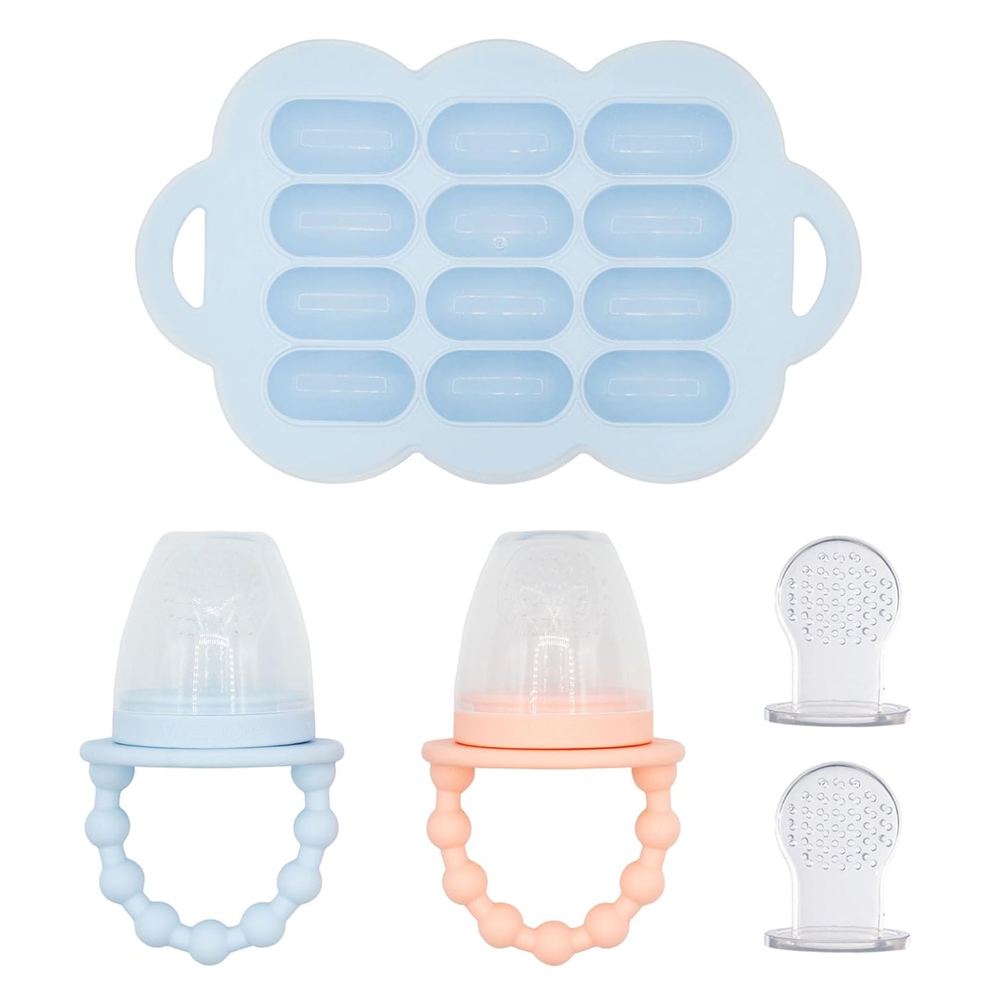 WeeSprout Silicone Baby Food Feeders + Freezer Tray for Batch Prep, Set of 2, Introduce New Foods