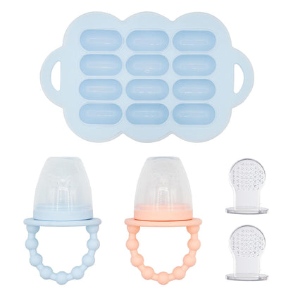 WeeSprout Silicone Baby Food Feeders + Freezer Tray for Batch Prep, Set of 2, Introduce New Foods