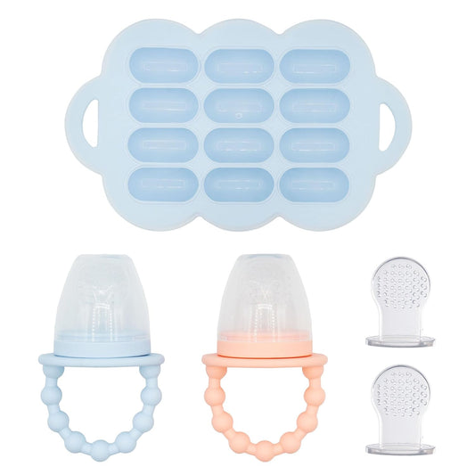 WeeSprout Silicone Baby Food Feeders + Freezer Tray for Batch Prep, Set of 2, Introduce New Foods