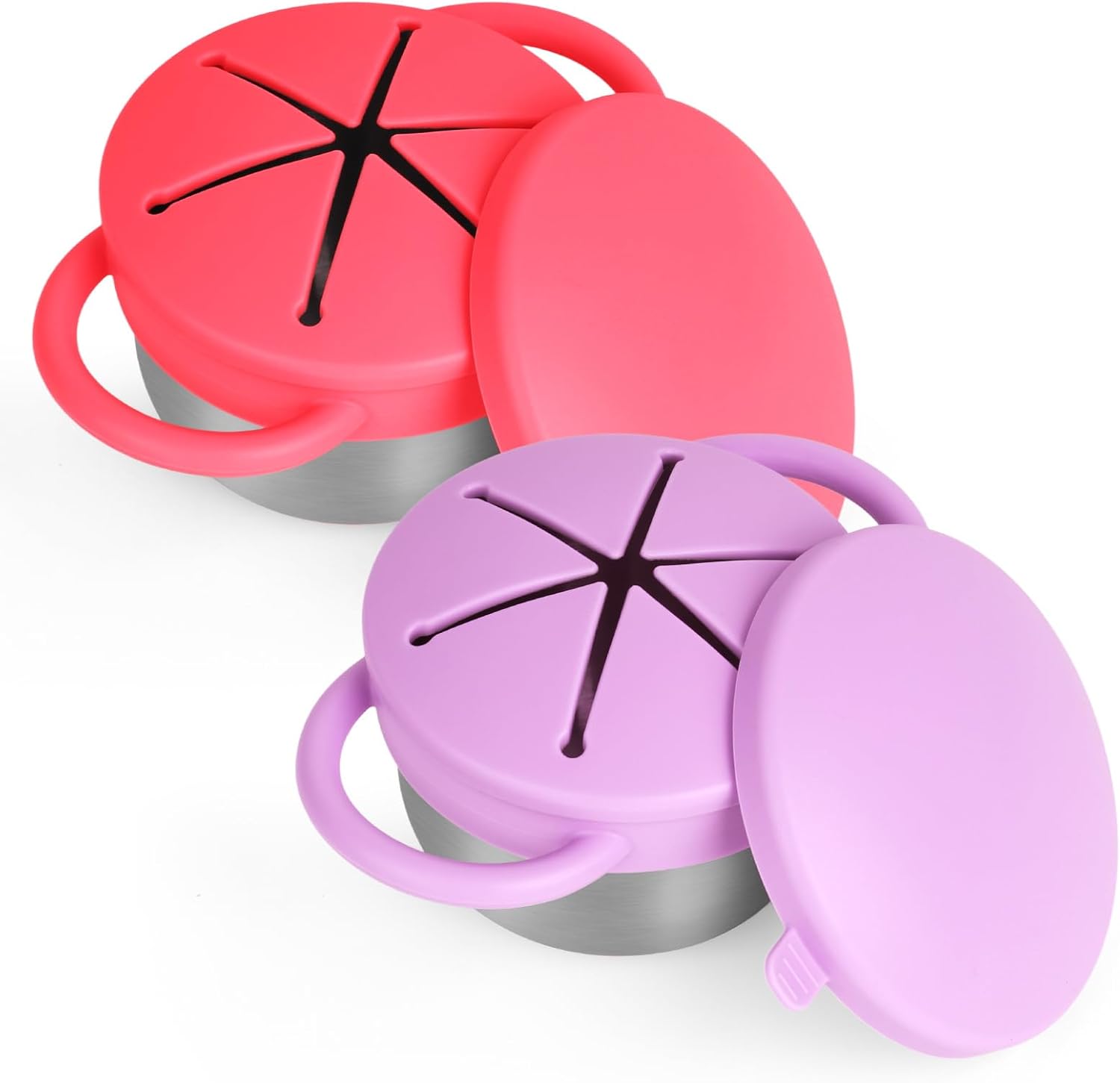 2 Pack Snack Cups for Toddlers Spill Proof - Detachable Stainless Steel Toddler Snack Cups with