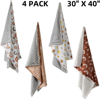 4 Pack Soft Boho Baby Blankets for Unisex Girls or Boys - Breathable Gender Neutral Nursery Double
