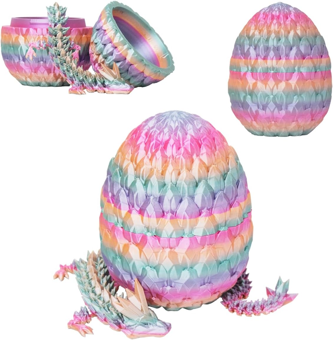 3D Printed Dragon Egg, Beautiful Flexible Joints Executive Desk Toys, Gifts for Adults and Kids (Rainbow)