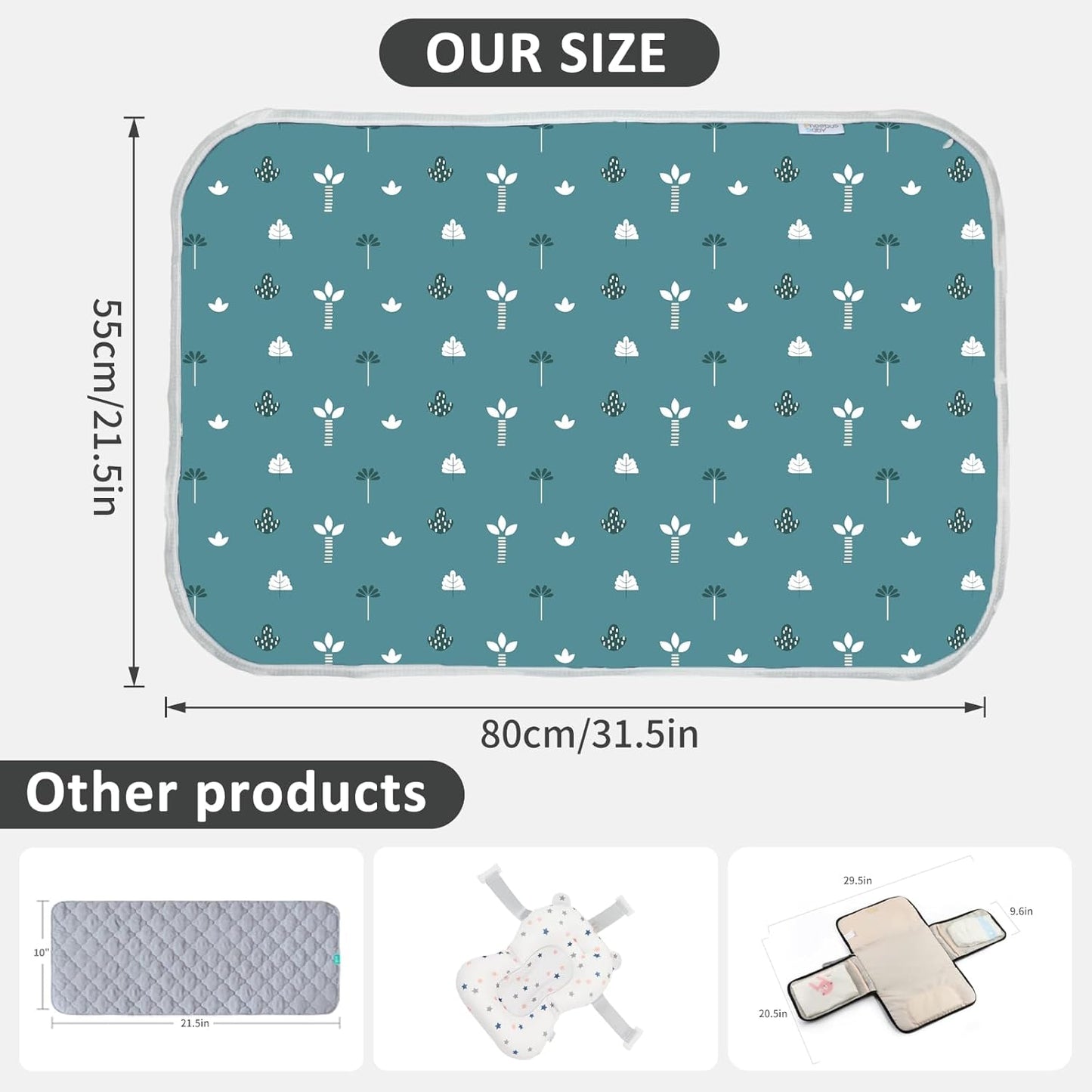 Baby Diaper Changing Pad, 21 5/8" x 31.5" Waterproof Changing Pad Liners - Reusable Soft and Absorbent Portable Changing Mat(Tree1PCS)