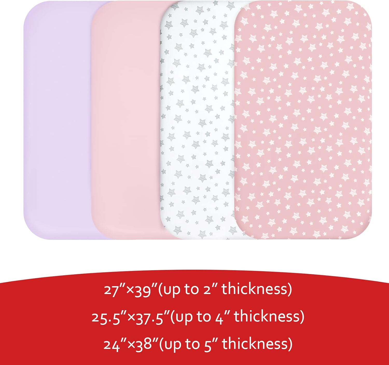 Pack and Play Sheets Girl, 4 Pack Mini Crib Sheets, Stretchy Pack n Play Playard Fitted Sheet