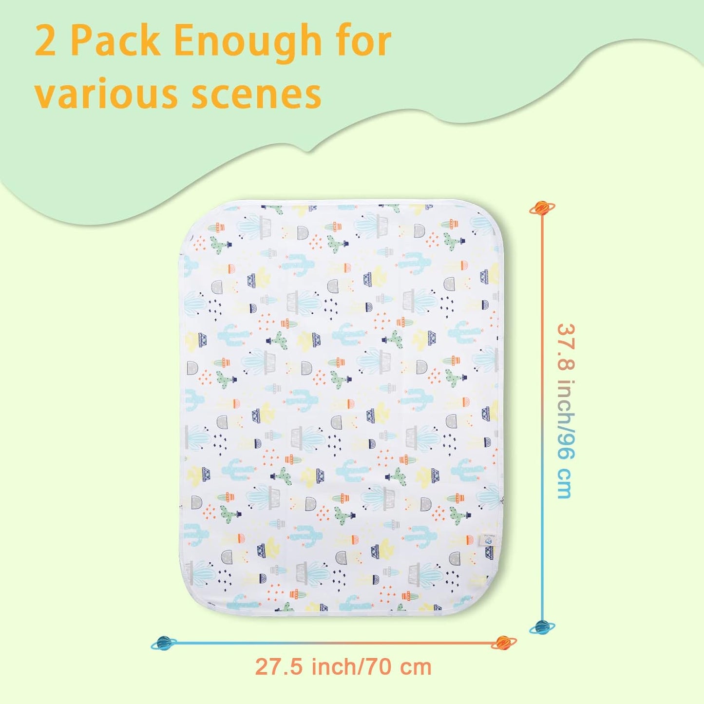 Baby Changing Pad Changing Table Pads Waterproof Large Size 37.5x27.5 Inch Portable Diaper Changing mat Liners Reusable Washable Mattress Protector for Girls & Boys 2 Pack