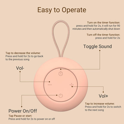 Portable Baby Sound Machine [White Noise for Babies Kids Adults][Sleep Soother][Timer Function][12 Soothing Sounds] 15 Hours Battery Life, Registry Gift,Shower,Clips on Baby Stroller.Peach