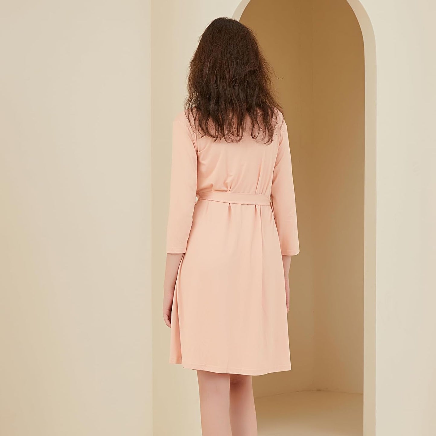 Galabloomer Maternity Robe and Baby Receiving Blanket, Matching Mommy Labor Delivery Robe and Swaddle Set (s, pink sand)