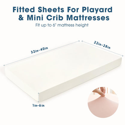 GRSSDER Mini Crib Sheets Fitted, Pack and Play Sheets 2 Pack, Ultra Soft Stretchy Pack N Play
