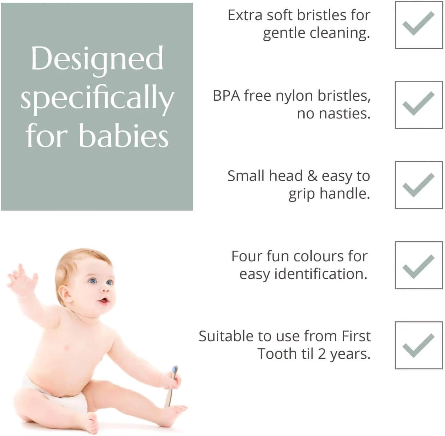 Wild & Stone Organic Baby Bamboo Toothbrushes | 4 Pack | Soft Bristles | 100% Compostable Handle |