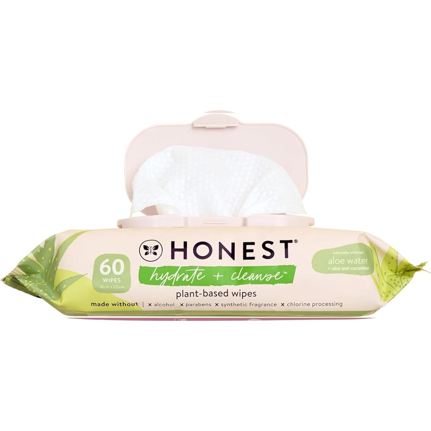 The Honest Company Hydrate + Cleanse Naturally Scented Wipes | Cleansing Multi-Tasking Wipes | 99% Water, Plant Based, Hypoallergenic | Aloe + Cucumber, 60 Count