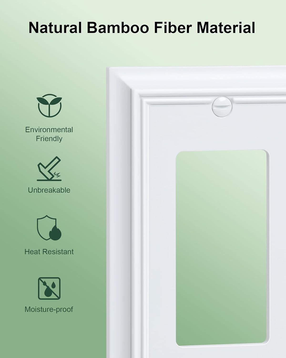 2-Pack Quad Decorator Wall Cover Plate, Pure White Decorative Switch Plates and Outlet Covers, Natural Bamboo Fiber 4 Gang Wall Plate for Electrical Outlets, Receptacle, GFCI Outlet, Dimmer Switch