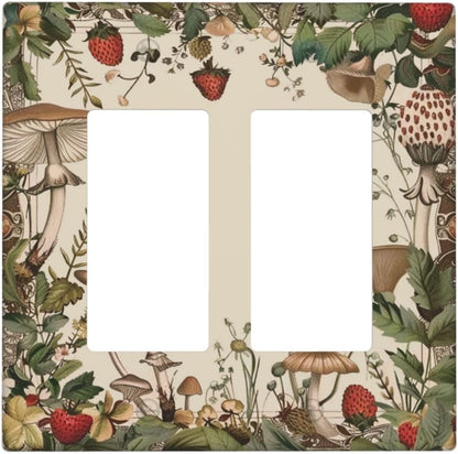 Decorative Outlet Covers Rustic Mushroom Garden Red Strawberry 2 Gang Wall Plate Double Rocker Two Switch Wall Cover Plate Light Switch Cover Plate Faceplate for Bedroom Home Decor