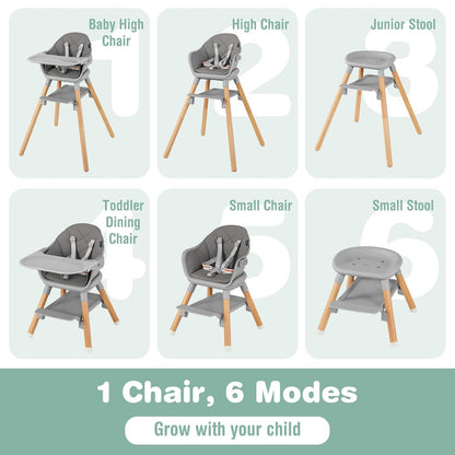 BABY JOY Baby High Chair, 6 in 1 Convertible Wooden Highchair for Babies & Toddlers with Adjustable