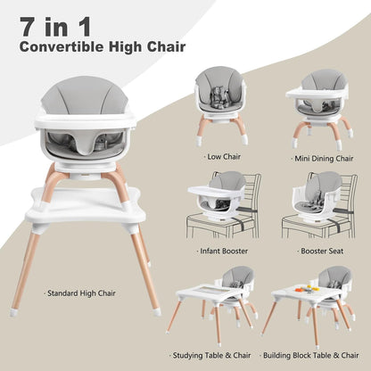 Baby High Chair, 7 in 1 Convertible High Chairs for Babies and Toddlers, Kids Learning Table