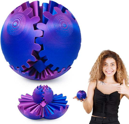 3D Printed Gear Ball ，Gear Ball Spin Ball or Cube Fidget Toy，Gear Sphere Desk Toy,Gift for Stress and Anxiety Relief (purple)