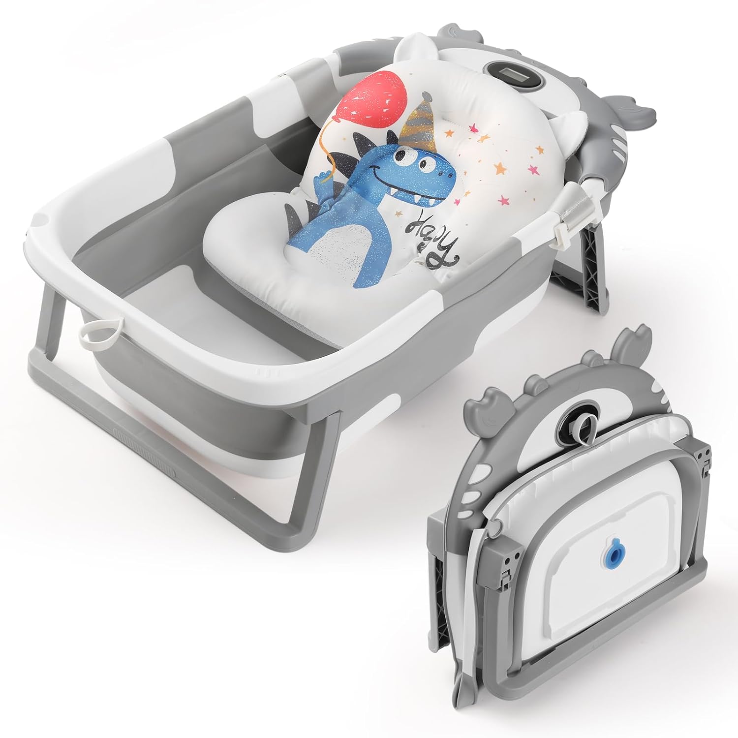 Baby Bathtub,Collapsible Baby Bath Tub with Thermometer & Soft Floating Cushion,Portable Travel