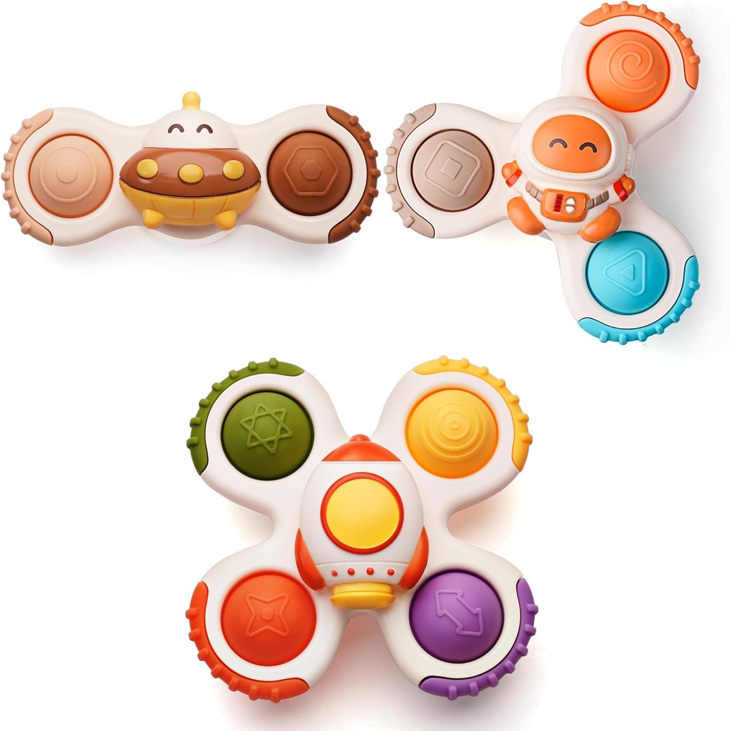 LiKee Strong Suction Cup Fidget Rotating Sensory Bath Toys for Baby 12 18 Months Airplane Car