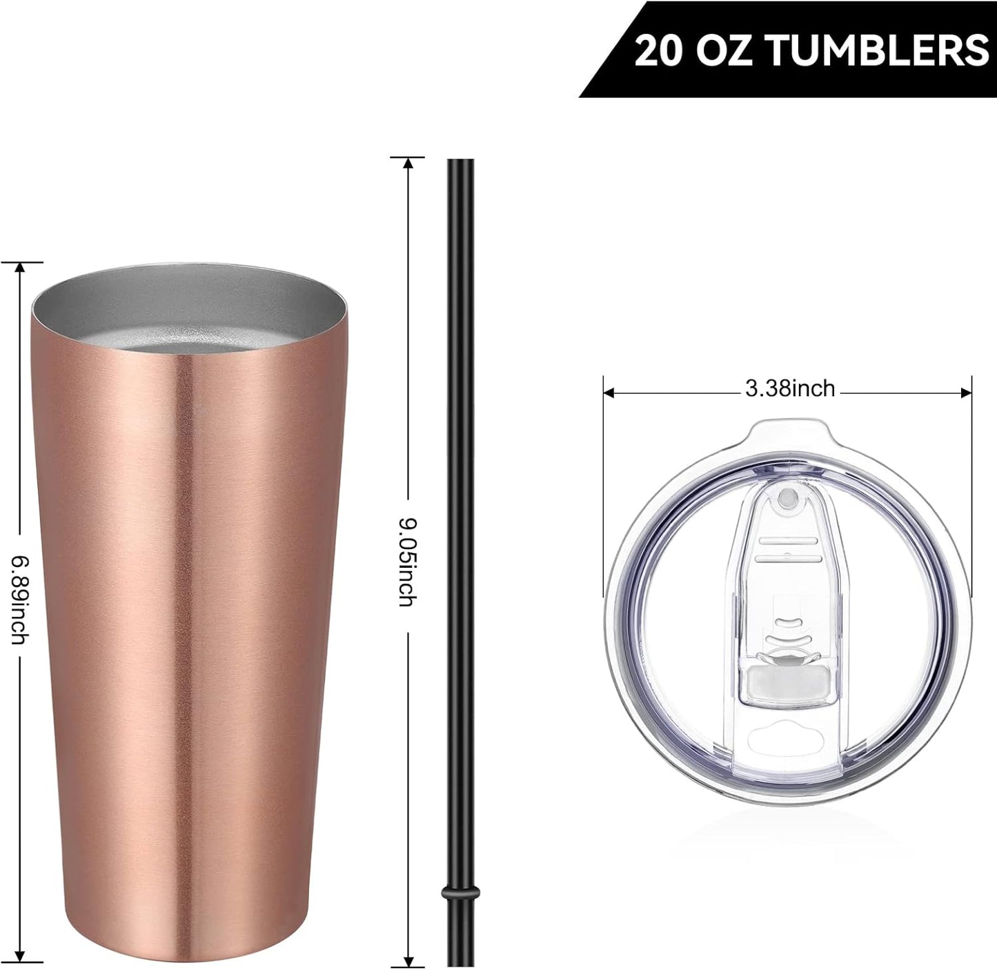 VEGOND 20oz Tumbler Bulk with Lid and Straw 6 Pack, Stainless Steel Vacuum Insulated Tumbler, Double Wall Coffee Cup Travel Mug, Rose Gold