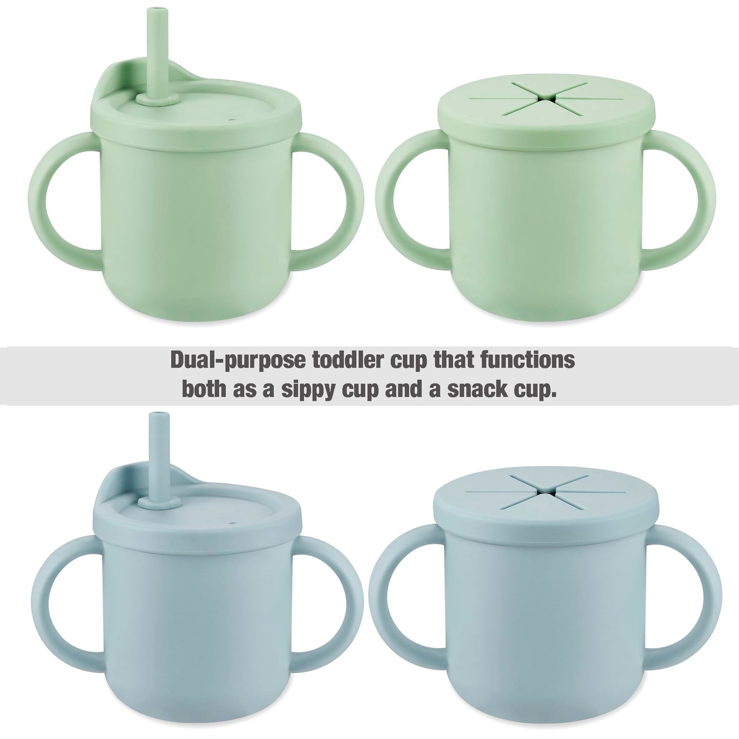 PandaEar Silicone Baby Feeding Set| 2 Pack Silicone Divided Suction Plate and 2 Pack Tiny Cup with