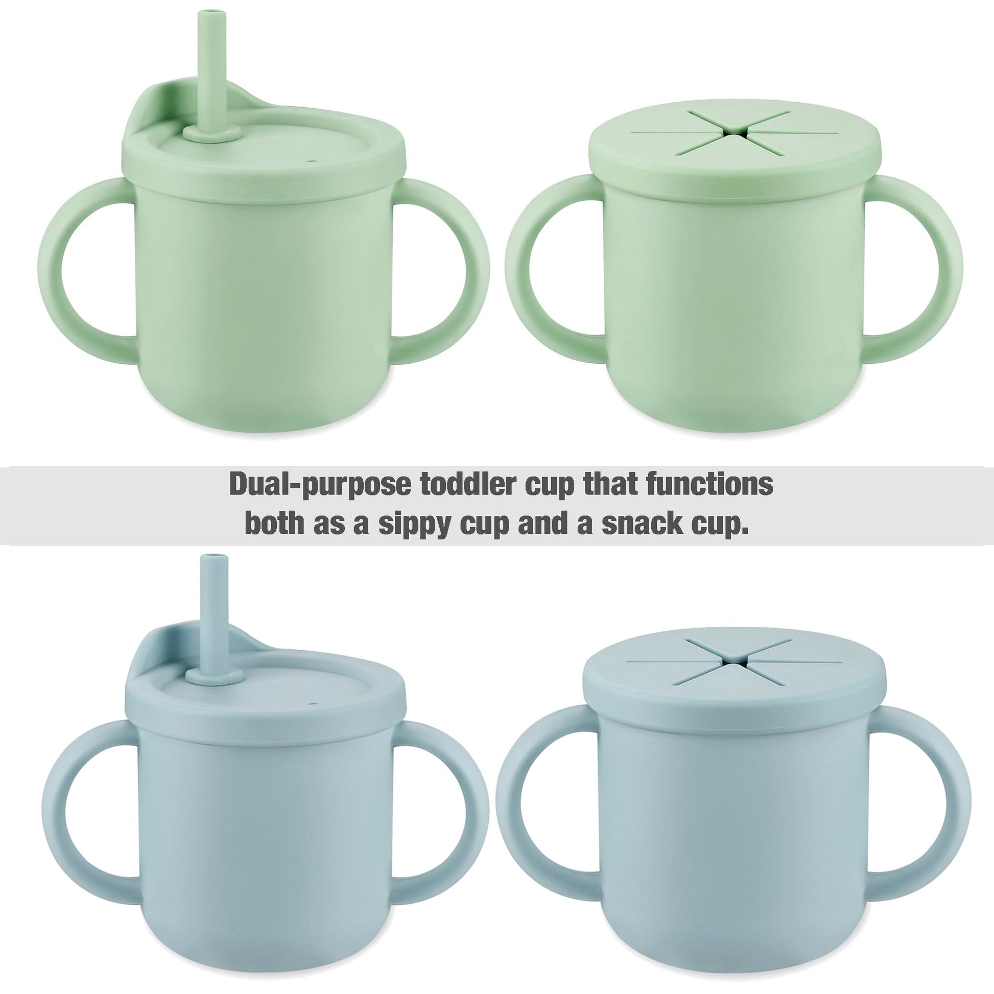 PandaEar Silicone Baby Feeding Set| 2 Pack Silicone Divided Suction Plate and 2 Pack Tiny Cup with