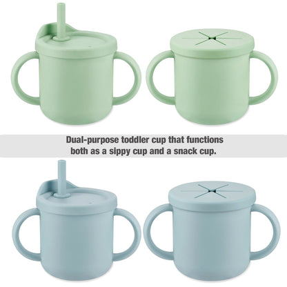 PandaEar Silicone Baby Feeding Set| 2 Pack Silicone Divided Suction Plate and 2 Pack Tiny Cup with
