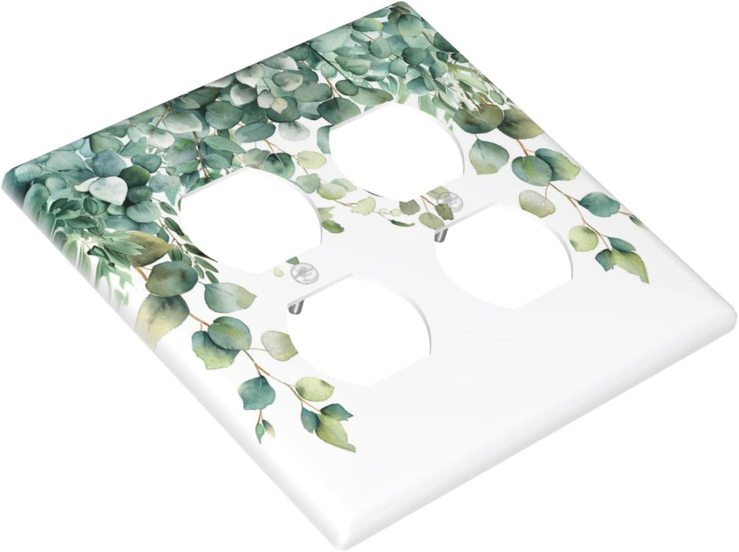 Decorative Outlet Covers Rustic Green Eucalyptus Leaves 2 Gang Wall Plate Cover Double Duplex Receptacle Two Switch Light Switch Cover Plate Jumbo Dual Faceplate for Country Home Decor