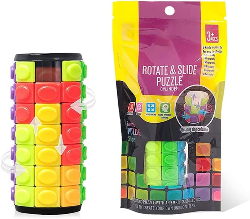 3D Puzzle Rainbow Magic Cube Fidget Toys Cylinder Rotate Slide 3 / 5 / 7 Layers Educational Games Easter Gift for Boys Girls Kids Children Adults (Pack of 3 Pieces)