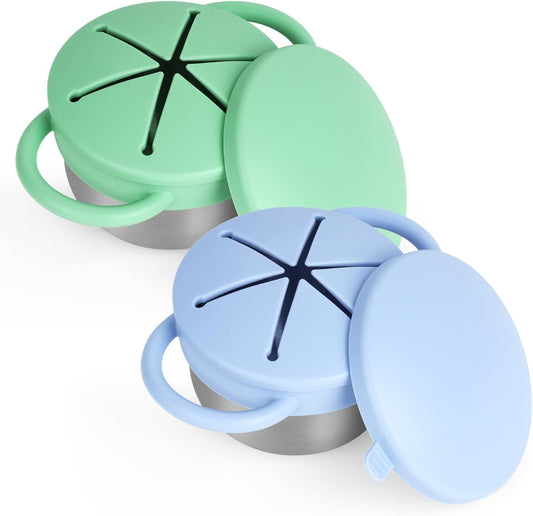 2 Pack Snack Cups for Toddlers Spill Proof - Detachable Stainless Steel Toddler Snack Cups with