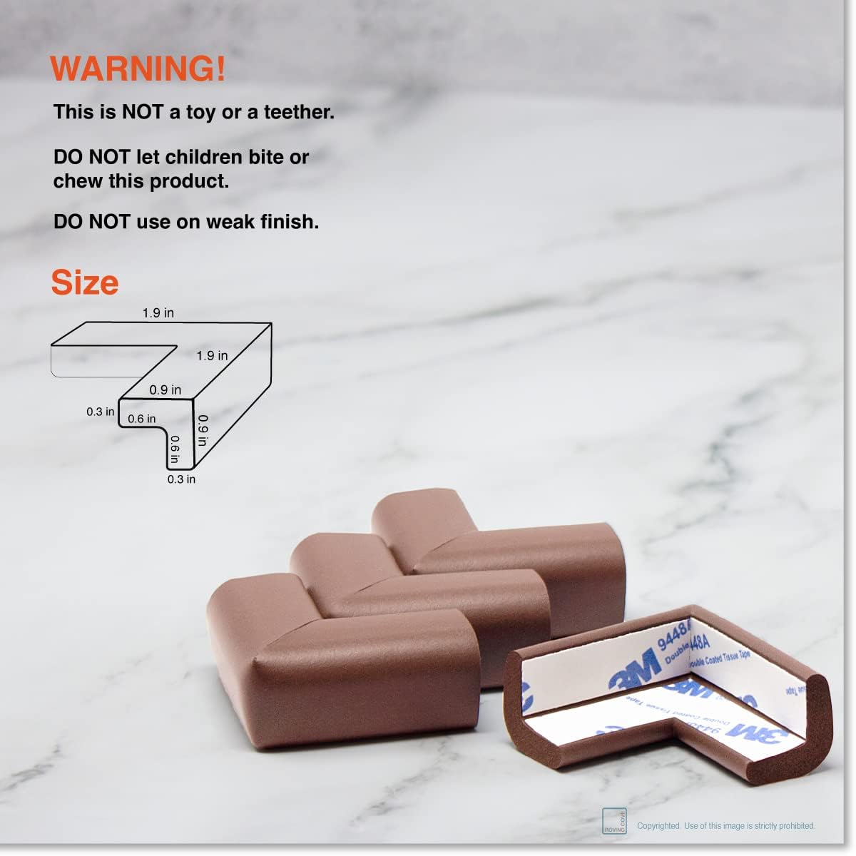Roving Cove Slim-Fit Corner Edge Protector for Baby Proofing (Small 18ft Edge 8 Corners), Furniture Safety Bumper Guard, Soft NBR Rubber Foam, 3M Adhesive, Coffee Brown