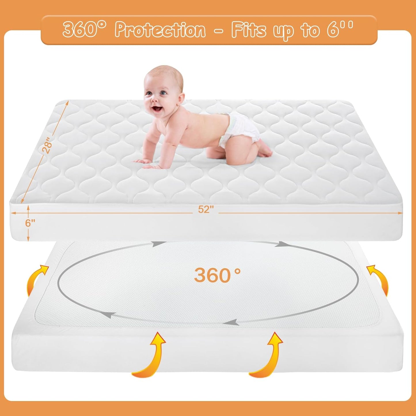 Yoofoss Waterproof Crib Mattress Protector, Quilted Infant Mattress Pad Cover Soft and Breathable