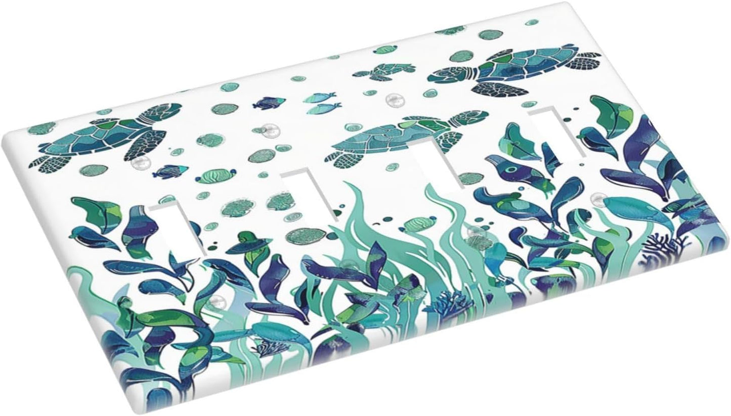 Light Switch Covers Vibrant Turtle Seagrass Watercolor Painting Quad Toggle Electrical Faceplate 4 Gang Wall Plate Decorative Switch Plates for Bathroom living Room Decor