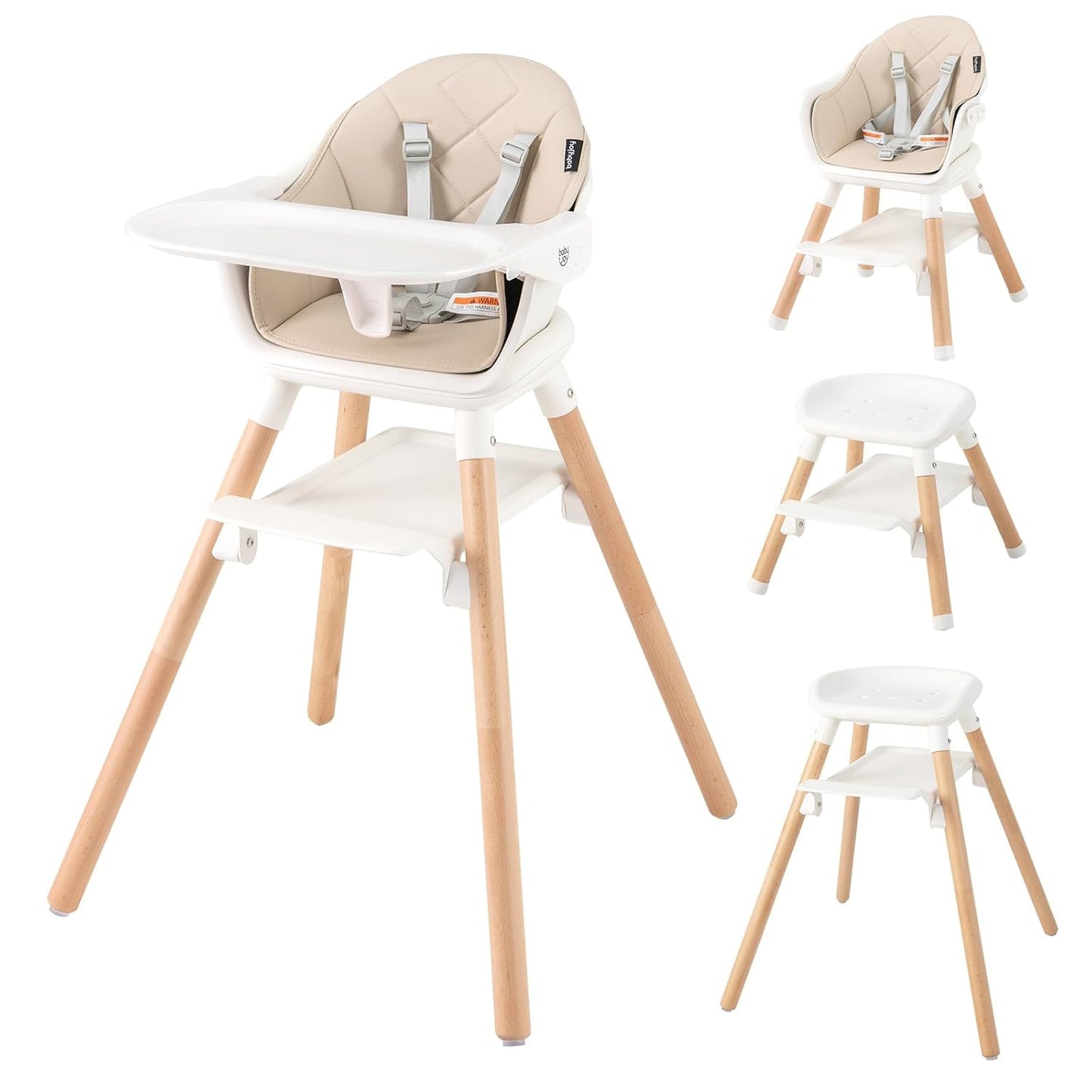 BABY JOY High Chair, 6 in 1 Convertible Wooden Highchair for Babies & Toddlers with Adjustable