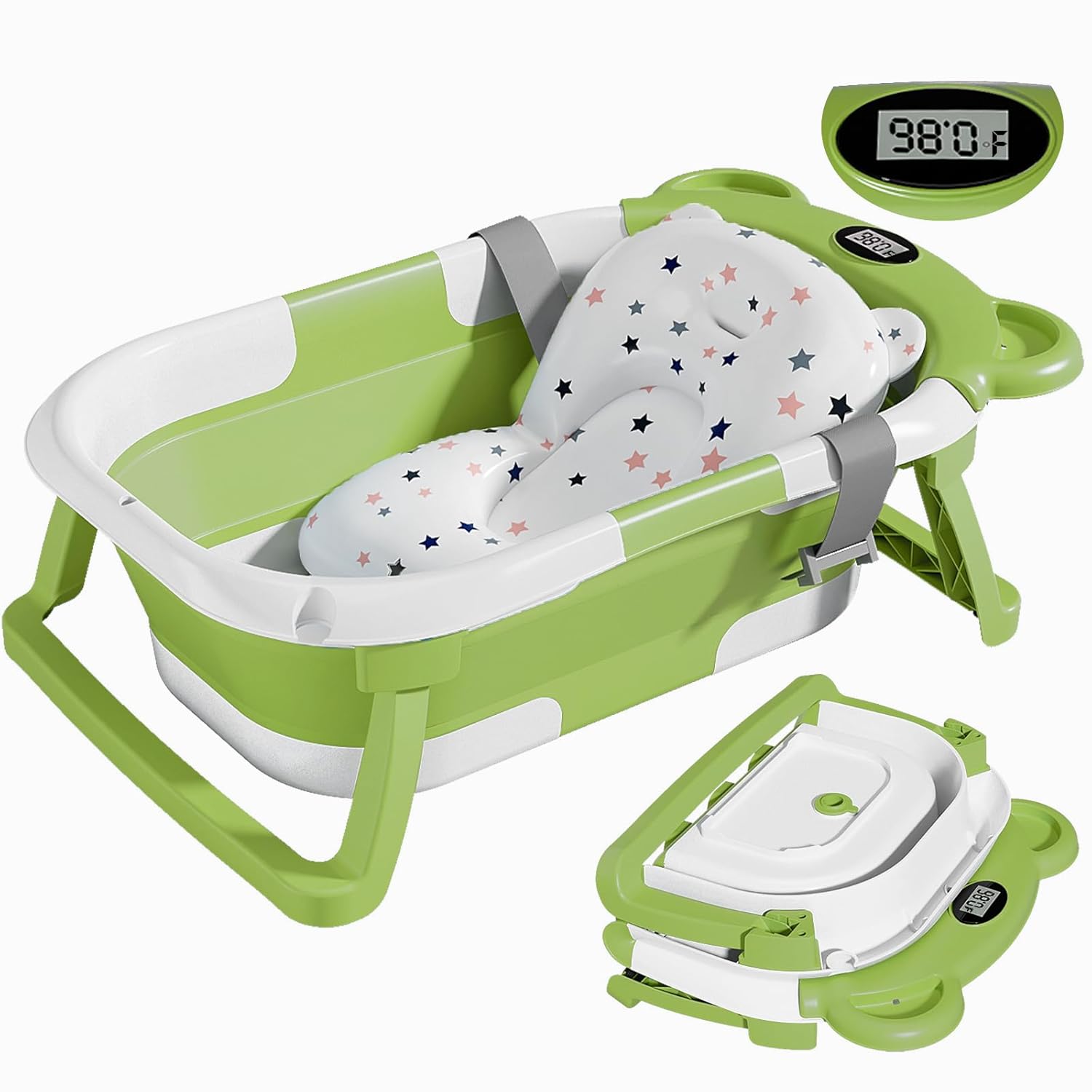 TPN Collapsible Baby Bathtub, Baby Bath Tub with Soft Cushion & Real-Time Thermometer, Baby Bathtub