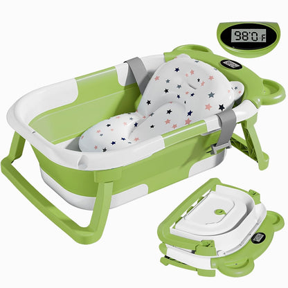 TPN Collapsible Baby Bathtub, Baby Bath Tub with Soft Cushion & Real-Time Thermometer, Baby Bathtub
