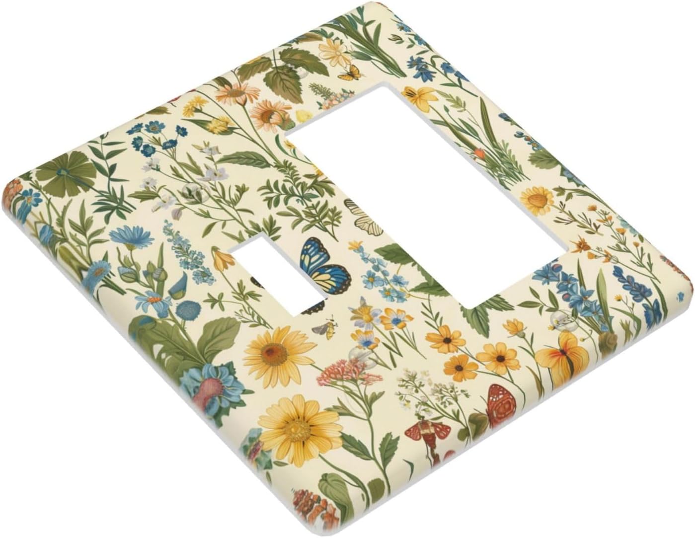 Decorative Outlet Covers Rustic Plant Garden Leaf Flower Butterfly 2 Gang 1 Gang Wall Plate Cover Single Toggle Rocker Combo Light Switch Cover Plate Face Plate for Bedroom Home Decor