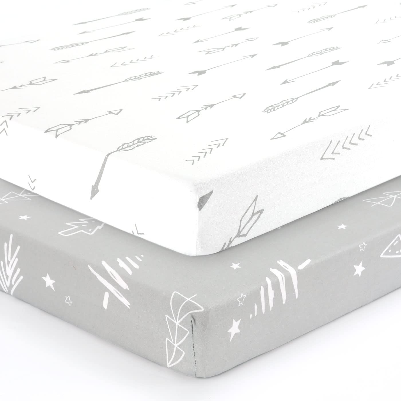 GRSSDER Stretchy Ultra Soft Jersey Knit Fitted Pack n Play Sheets Set 2 Pack, Portable/Mini Crib