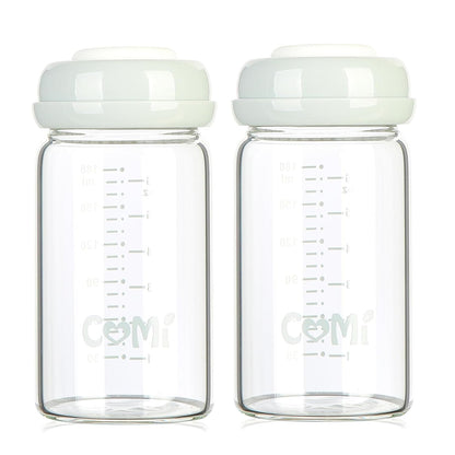 COMI Wide Neck Glass Breastmilk Collection n Storage Bottle, 6oz with Screw Ring Sealing Disk;