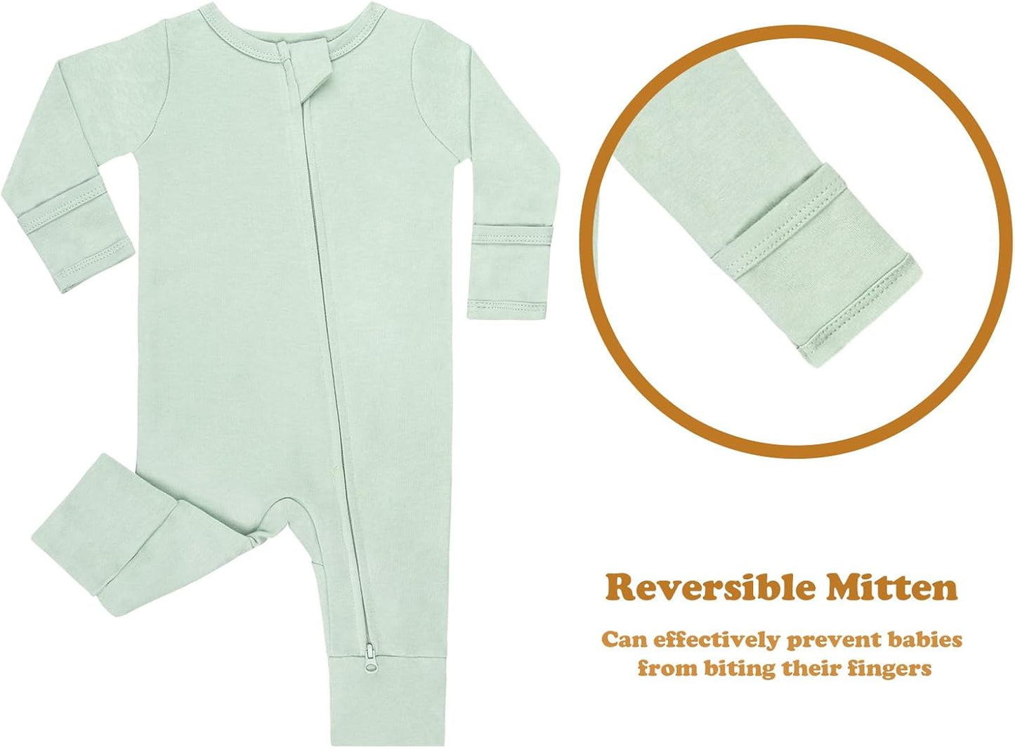 GUISBY Long Sleeve Cotton Pajamas Footless Baby Bodysuits with Zipper and Mittens 3-Pack for Boys Girls