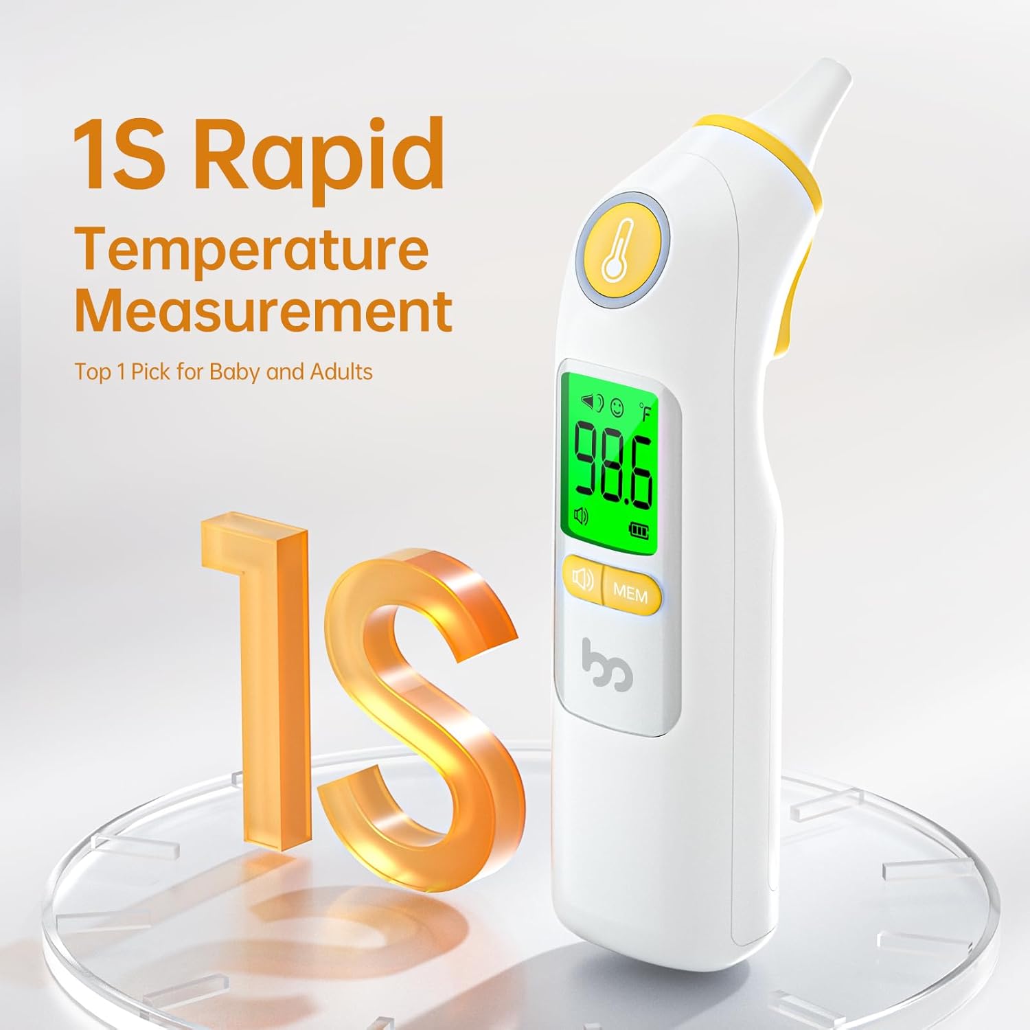 Ear Thermometer, Highly Accurate Ear Thermometer for Kids, Adults and Babies, 30 Memory Recall, 1s