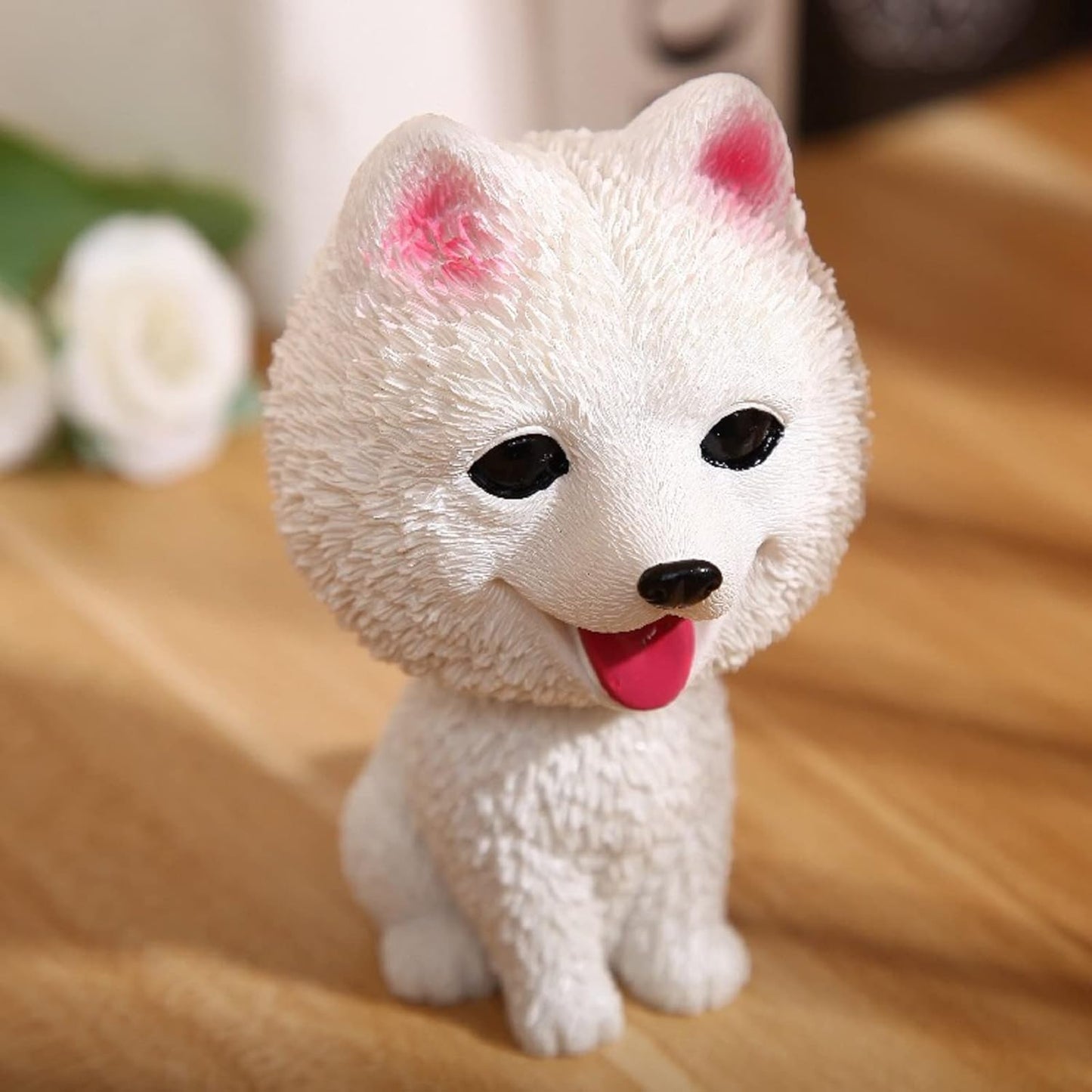 Resin Bobbing Head Dog Figurines Mini Bobblehead Puppy for Home Office Desk Car Dashboards Decor Ornaments (Samoyed)