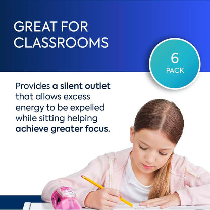 Bouncyband Wiggle Feet, Dark Blue, 6 Pack – Sensory Foot Cushion Quietly Facilitates Movement to Help Improve Concentration - 12” x 9” x 2.5” Sensory Tool, Ideal for The Classroom, Work, or at Home