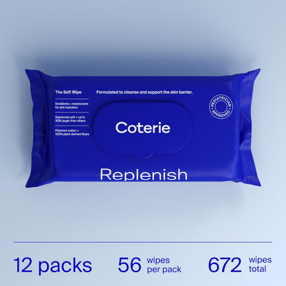 Coterie Baby Soft Wipe for Sensitive Skin, Hydrating Moisturizers and Emollients, Made with Cotton, Plant-Based & Plastic-Free Fibers, Hypoallergenic, Clean Gentle Baby Essentials, 12 Pack, 672 Count