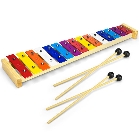 CeleMoon 15 Tone Natural Wooden Xylophone for Kids Toddlers Adults, Metal Bar Glockenspiel with