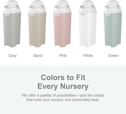 Foundations Tall Diaper Pail with Airtight Lid - Durable & Odorless Diaper Disposal, Large Capacity, Holds up to 60 Newborn Diapers, Refill with Any Bags - White