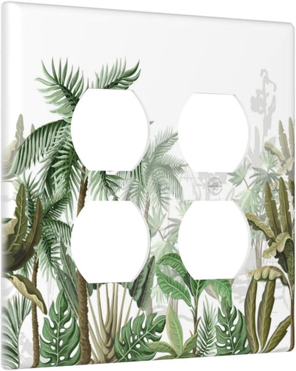 Palm Tree Banana Leaf Green Rainforest Natural Landscape Outlet Covers 2 Gang Double Duplex Decorative Light Switch Covers Electrical Wallplates Socket Faceplate for Bed Room Living Room Decor