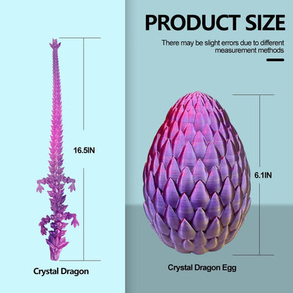 3D Printed Dragon with Dragon Egg 16.5'' Articulated Dragon Crystal Dragon Fidget Dragon Egg Toys Executive Desk Toys (Red Gold Purple, Dragon Only)